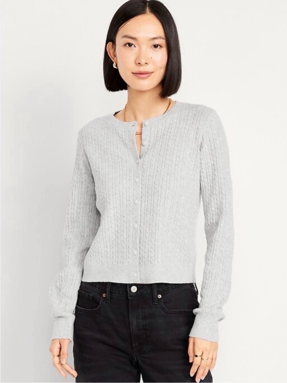 Old Navy Cable Knit Grey and White Cardigan
